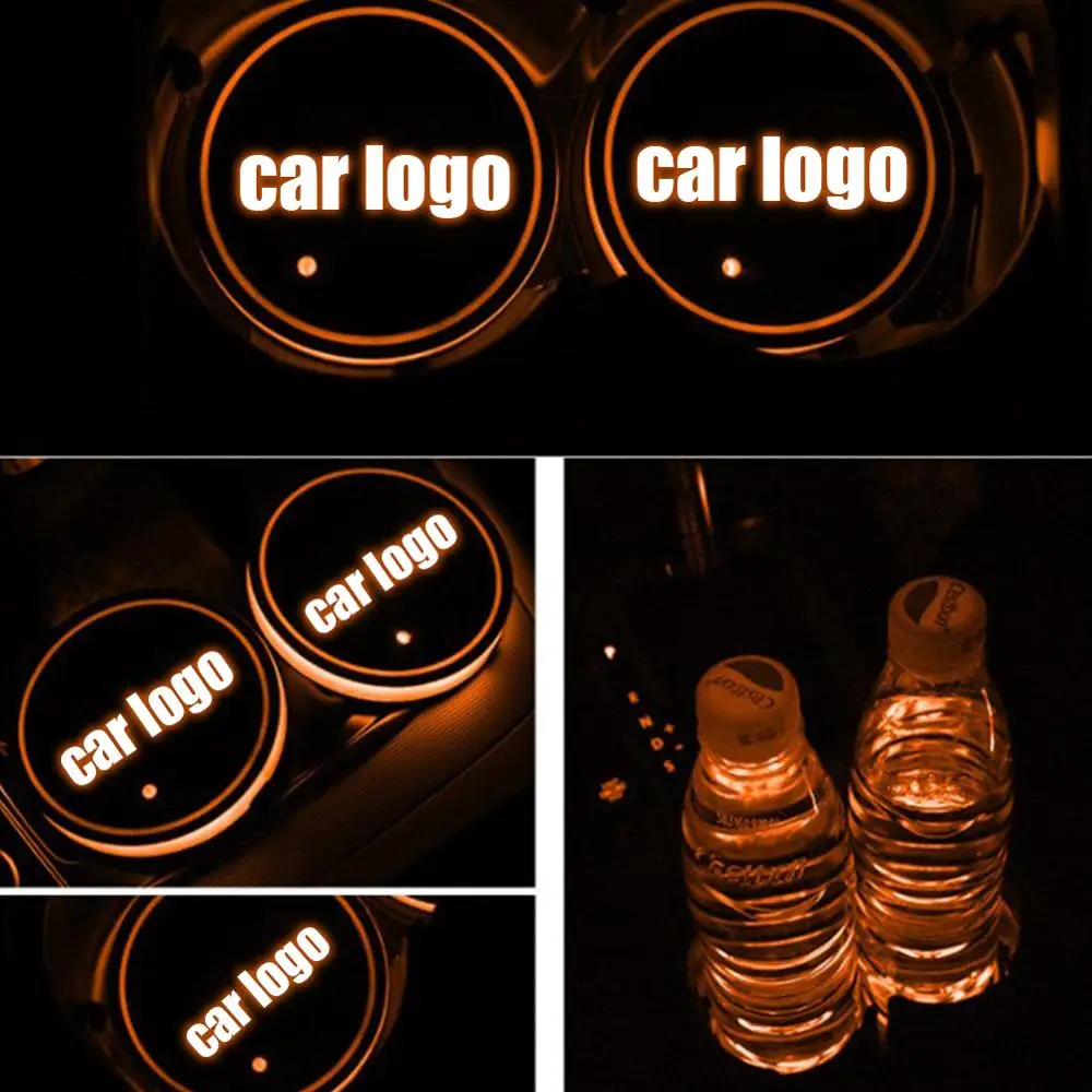 2 шт. светодиодный держатель для чашки с логотипом автомобиля, 7 цветов, сменные коврики для зарядки через usb, подставки под бутылки, автомобильные атмосферные лампы, домашняя подставка для чашки