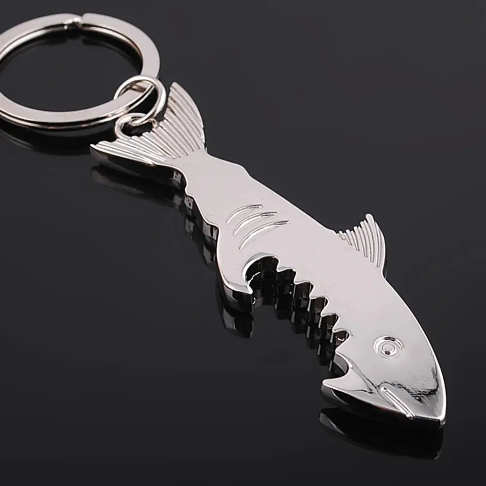 Shark Shaped Bottle Opener Keychain zinc alloy Silver Color Key Ring Beer Bottle Opener Unique Creative Gift Cute key chains