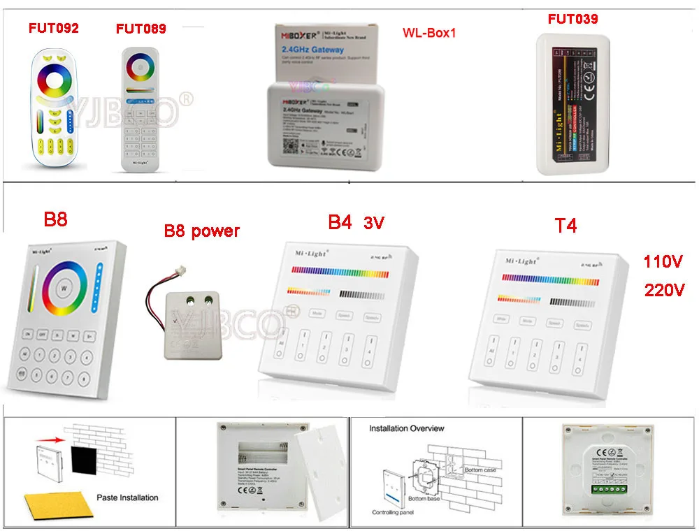 MiBOXER 2,4G 4 зоны Смарт сенсорная панель WiFi iBox RGB+ CCT/RGBWW контроллер светодиодной ленты FUT039/FUT092/FUT089/WL-Box1/B4/T4/B8
