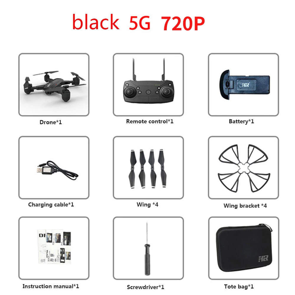 H1G Профессиональный Дрон для камеры 1080P gps 5G wifi HD FPV Дрон на ру воздушный Квадрокоптер вертолет селфи складные игрушки малыш - Цвет: black 720p