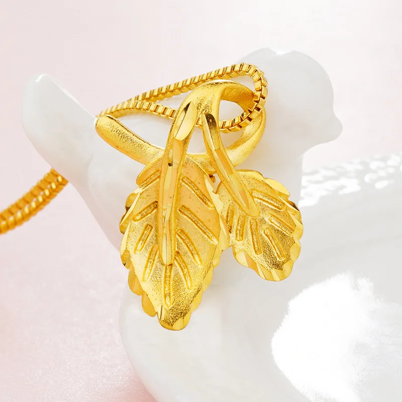 Женская цепочка для свадьбы, 24 K, золотые ювелирные изделия, подарки, романтическая любовь, Ретро стиль, листья, подвеска и ожерелье, золотой цвет, подвеска с цепочкой
