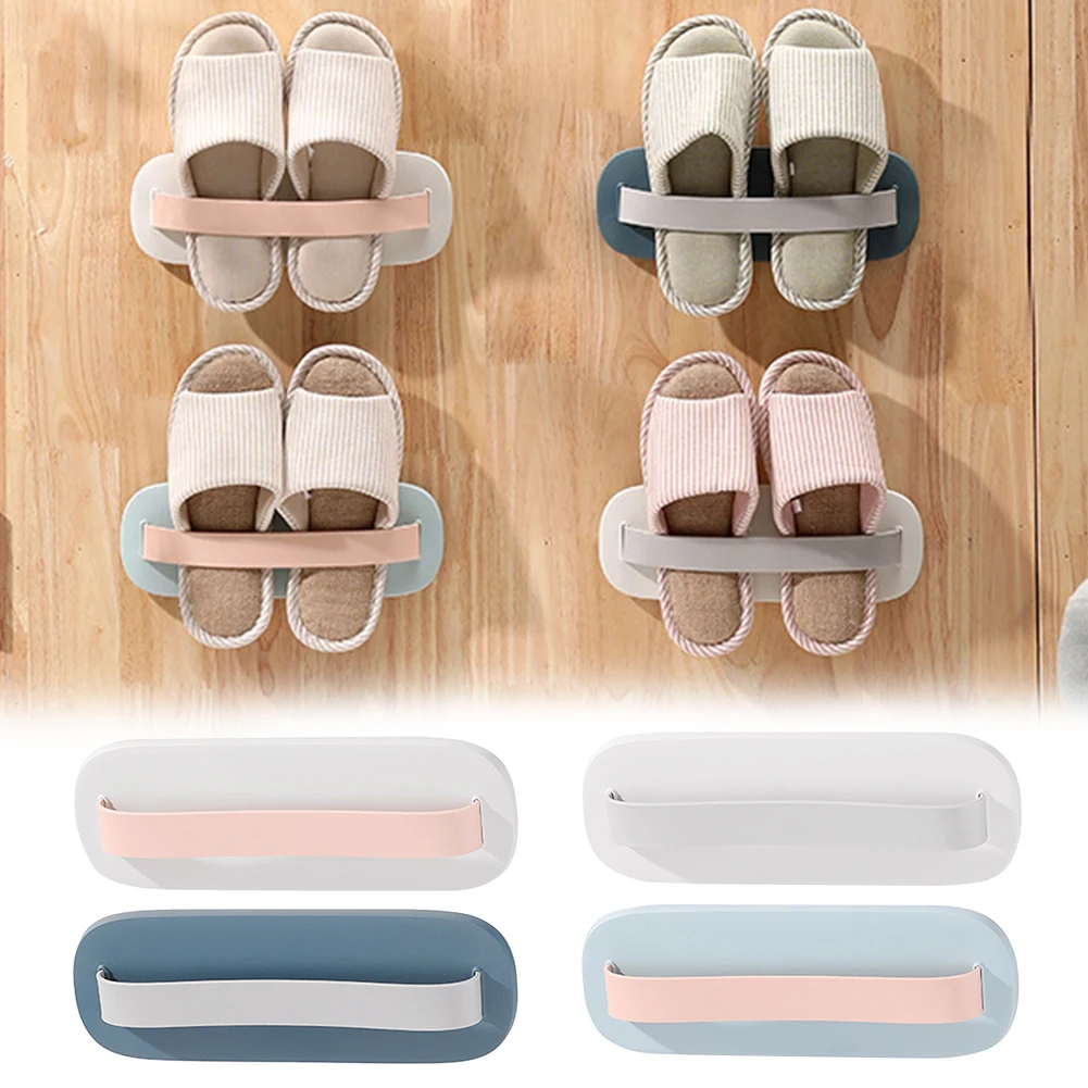 Home Slipper Shelf Wall Mounted Hanger Household Bathroom Dormitory Punch Free Hanging Waterproof Door Porch Shoe Rack PP