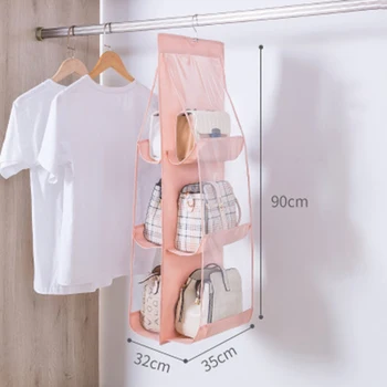 

Washable 6 Pockets Hanging Closet Organizer Clear Foldable Oxford Cloth Storage Bag Large Capacity Storing Blankets Towels Etc.