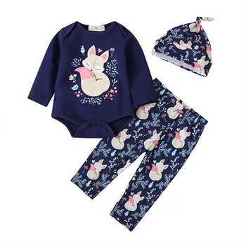 

Spring and Autumn 3 Piece Set Baby Girl Baby Clothing Cartoon Long Sleeve romper and pants sets