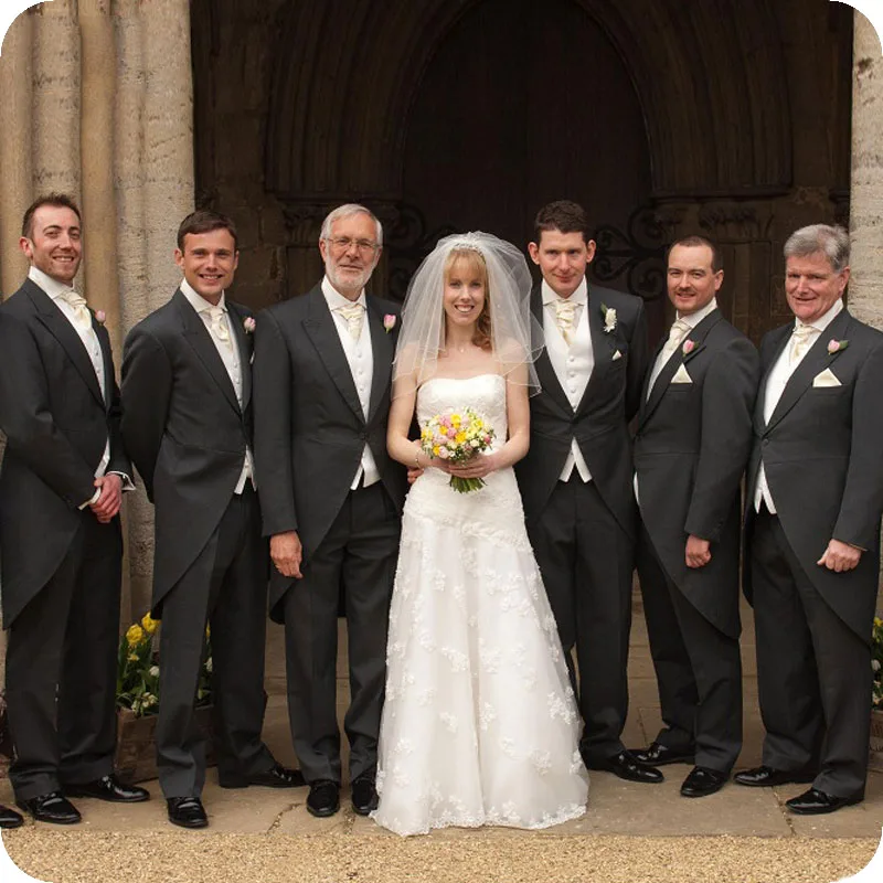 Black Tailcoat Men Suits Wedding Bridegroom Morning Dinner Slim Fit Costume Homme Groom Mens Prom Tuxedos Suits