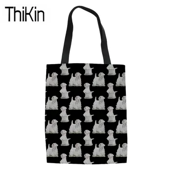

THIKIN Fox Terrier Print Girls Canvas Book Bag Females Eco Bag Storage Shoulder Bag Women Foldable Shopping Bags for Teenager
