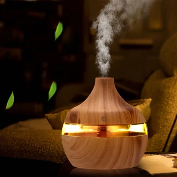 

ELOOLE USB Mini 300ML Ultrasonic Air Humidifier Essential Aroma Oil Diffuser Wood Grain Mist Maker LED Light For Car Home Office