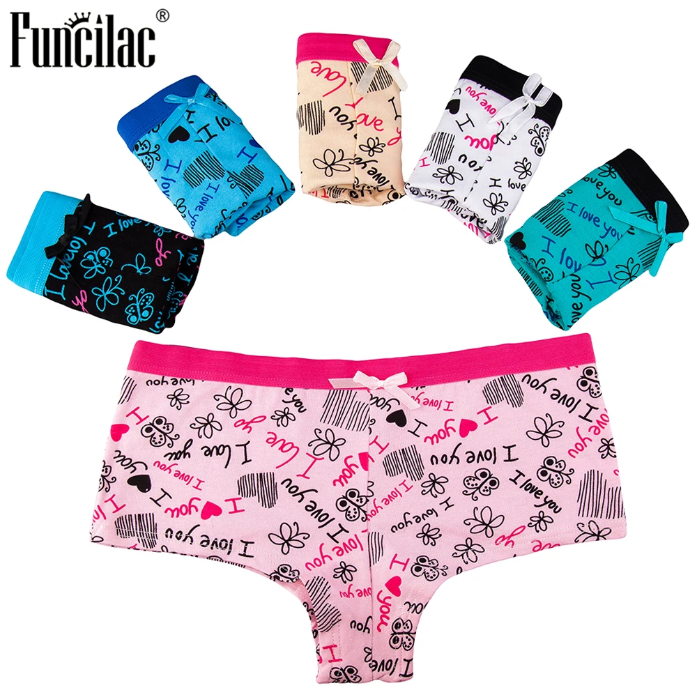 FUNCILAC боксер для женщина хлопка сексуальные трусики Kawaii дамы Boyshort ButterflyPrint нижнее