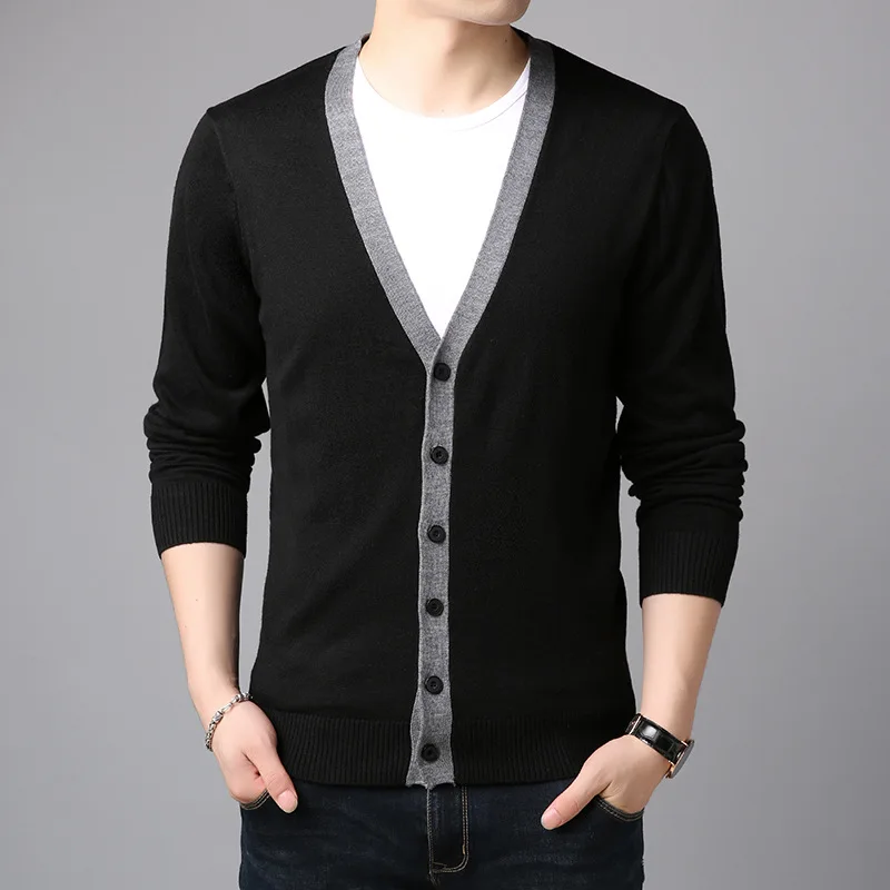 2019 autumn knit jacket stitching sweater slim single-breasted urban V-neck long-sleeved thin sweater cardigan
