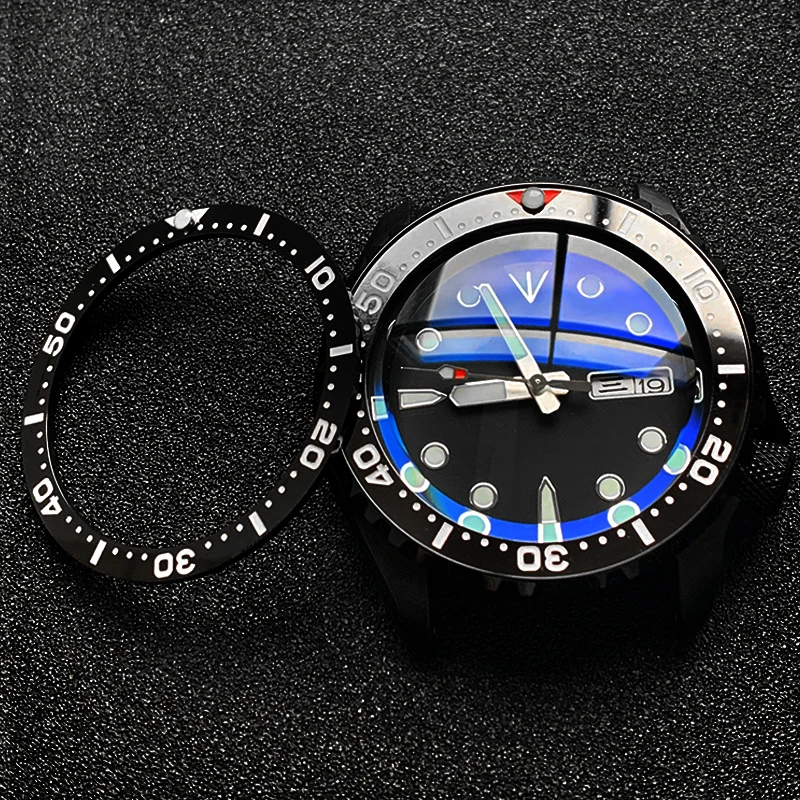 De bisel de cerámica insertar * 38*31,5mm luminosa pip en 12 para Seiko SKX007 SKX009 piezas de reloj