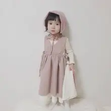 Весенне-летние однотонные льняные платья без рукавов на шнуровке для девочек милые длинные платья принцессы трапециевидной формы для маленьких детей