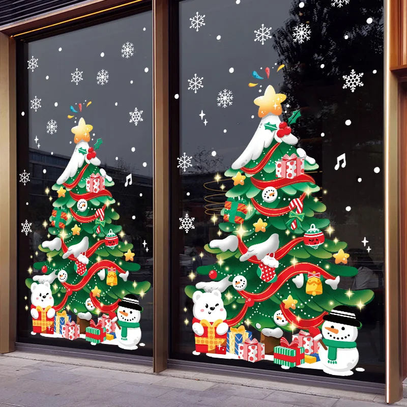 Feuilles Noël Autocollants Fenetre Flocons Décoration De Noël Fenetre Stickers Noël Fenêtre Réutilisable Electrostatique PVC Autocollant Noel Fenetre Noël Autocollants Fenetre