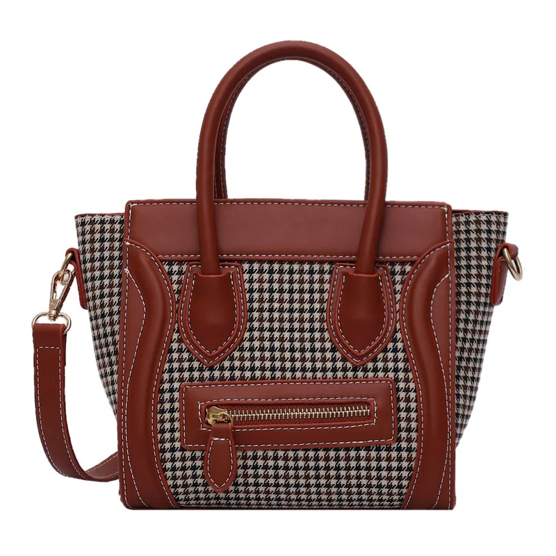 

Lattice handbag lady in autumn and winter of 2019 new fashion one-shoulder simple smiling face bag Korean version oblique Bag