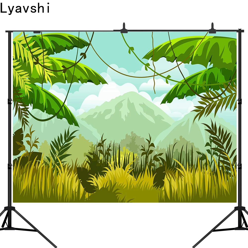 Lyavshi Photography Backdrop Green Spring Forest Wall Safari Jungle Birthday Party Supplies Baby Shower Decorations Background |