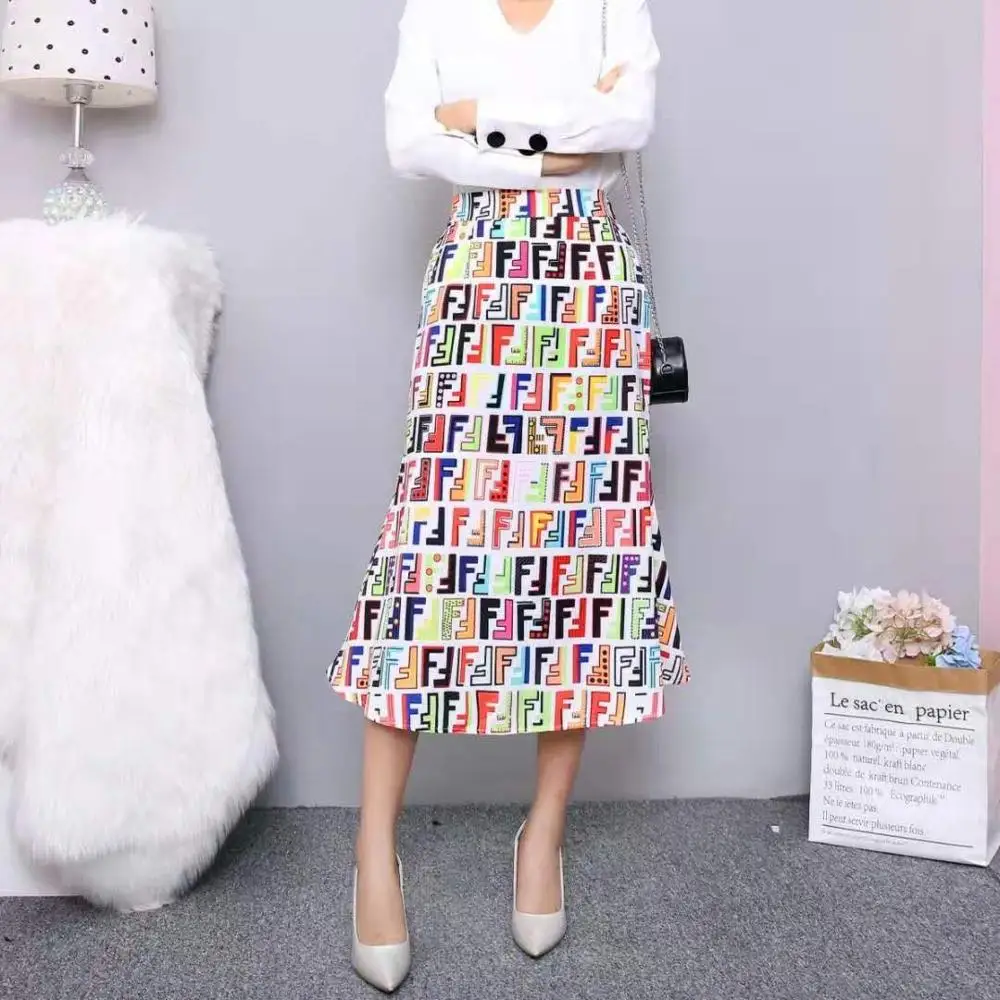 Women High Waist A-Line Skirt Cartoon Print Chic Hip Jupes Falad Summer Streetwear Elastic Bohemian Midi Skirts Waist Plus Size