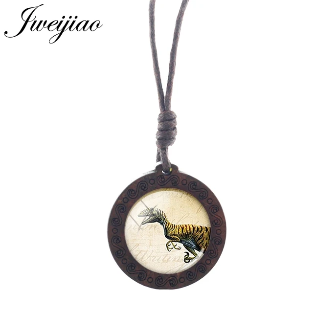 JWEIJIAO Dinosaur Tyrannosaurus Pattern Gothic Necklace Rope Chains Wooden Round Pendant Jewelry Boys Party Accessories NS297 01 NS297 02