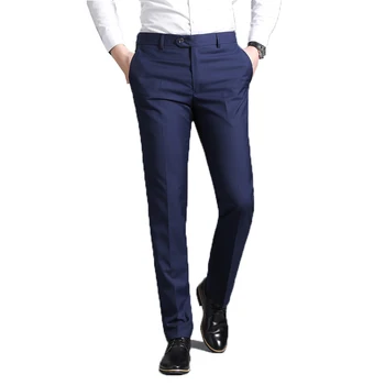 Pantalones rectos de vestir para Hombre, pantalón Formal, azul marino, para oficina, para verano, 38