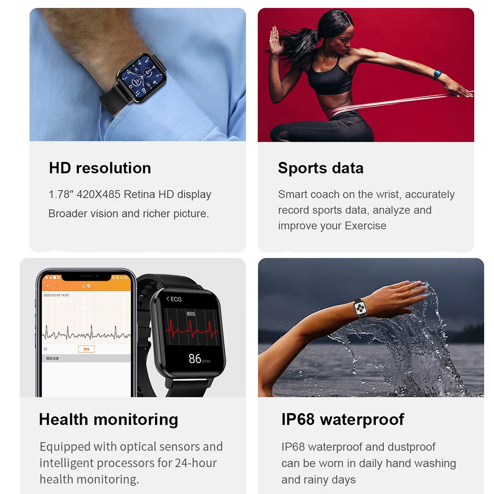 US $24.99 LEMFO DTX ECG Smart Watch 2020 178 Inch Big 420485 HD 25D Screen IP68 Waterproof Weather Dual Modes Smartwatch Men Women