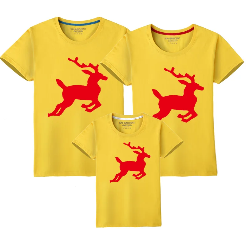 Jumping deer/одинаковая Рождественская одежда для семьи хлопковые футболки для мамы, сына, папы и дочки верхняя одежда для пары, одежда для детей - Цвет: yellow