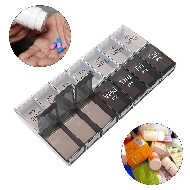 14Grids 7 Day Weekly Pill Case Medicine Tablet Dispenser Organizer Pill Box Splitters Pill Storage Organizer Pill Drug Container