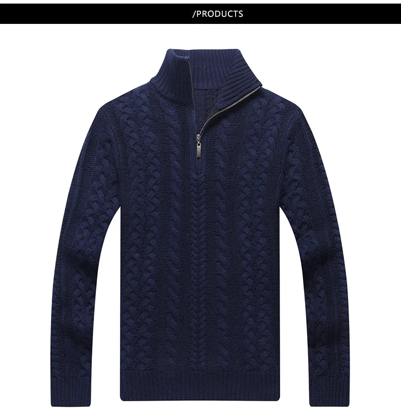 Autumn Winter Sweater Men Fashion Jacquard Thick Warm Pullover Men Stand Half Zipper Collar Turtleneck Wool Men Sweater
