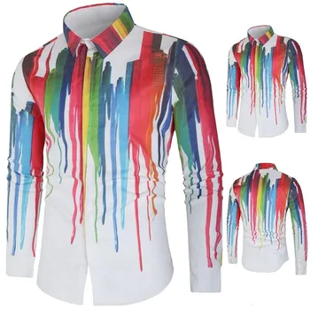 

men shirt Features Shirts Men Casual Shirt Long Sleeve Men Ethnic Style Graffiti Print Slim Long Sleeve Shirt Dress Blouse Top