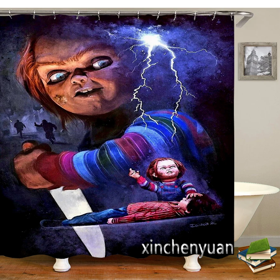 Horror Chucky Shower Curtains Waterproof Bathroom Curtain 3d Printed Fabric with Hooks Decoration Shower Curtain M10 6