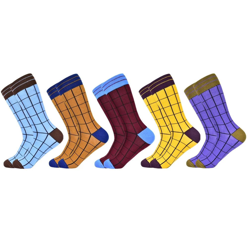 5 pairs of socks-J Горячая Распродажа, мужские носки новые цветные осенние и зимние хлопковые носки геометрические решетки классические деловые повседневные счастливые мужские носки - Цвет: 5 pairs of socks-J
