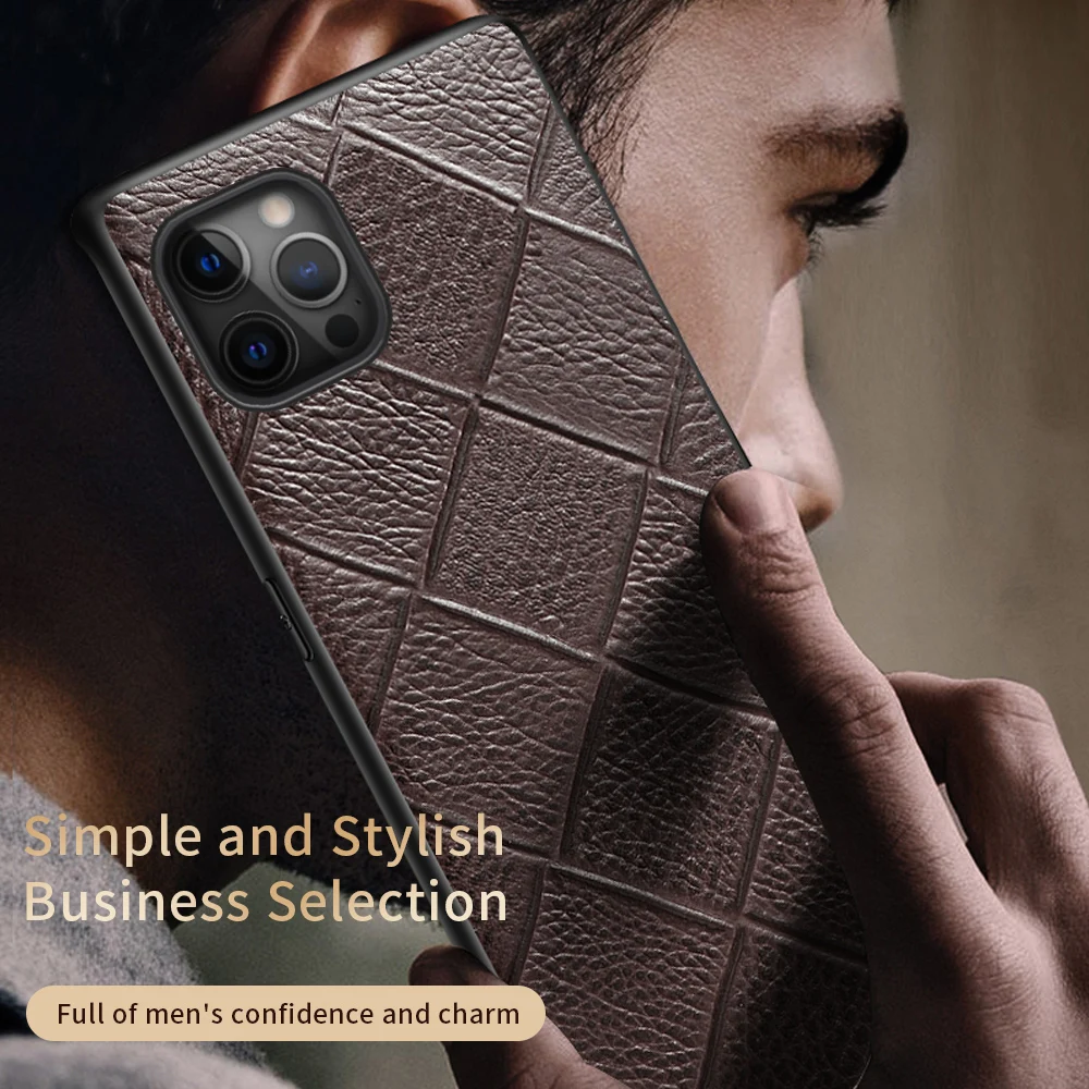 LANGSIDI Leather case For Iphone 12 pro max 11 Square embossing back cover For iphone 12 pro 12 max xr xs max 7 8 plus fundas