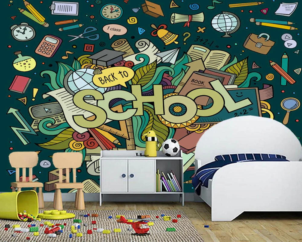 Custom Papel De Parede Infantil,school Cartoon Doodle Element Mural For  Living Room Bedroom Sofa Background Decoration Wallpaper - Wallpapers -  AliExpress