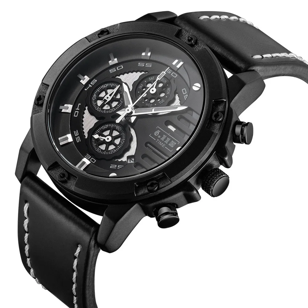 

6.11 Watch Sports Six-pin Stopwatch Multifunction Quartz Watch Leather Belt MEN'S Watch Waterproof Night Light