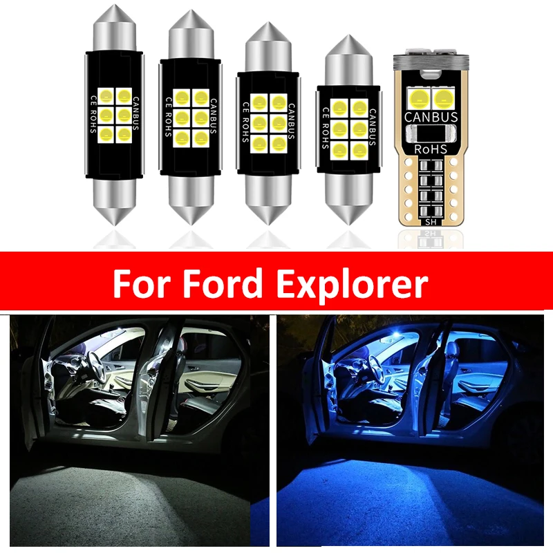 

10Pcs Car White Interior LED Light Bulbs Package Kit For Ford Explorer 2006 2007 2008 2009 2010 Map Dome Trunk Lamp Iceblue