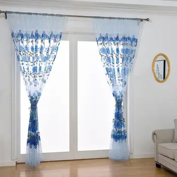 

NEW20 New Printed Tulle Transparent Window Screen Peony Screen Window Curtain Peony Terry Wheel Yarn 1 piece 100 x 270cm