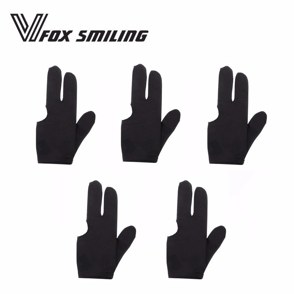 5pcs black Лиса Улыбающееся 1/2/5 шт. 3 пальца левой руки для бильярда и снукера перчатки бассейн перчатки для бильярда цвет: черный, синий - Цвет: 5pcs black