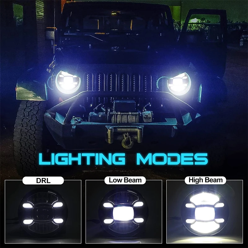 2xfür Lada Niva 7 Zoll LED-Scheinwerfer Fern-/Abblendlicht Halo Winkel  Augen Drl Scheinwerfer Dc12v 24v für Jeep Wrangler Unlimited Jk .