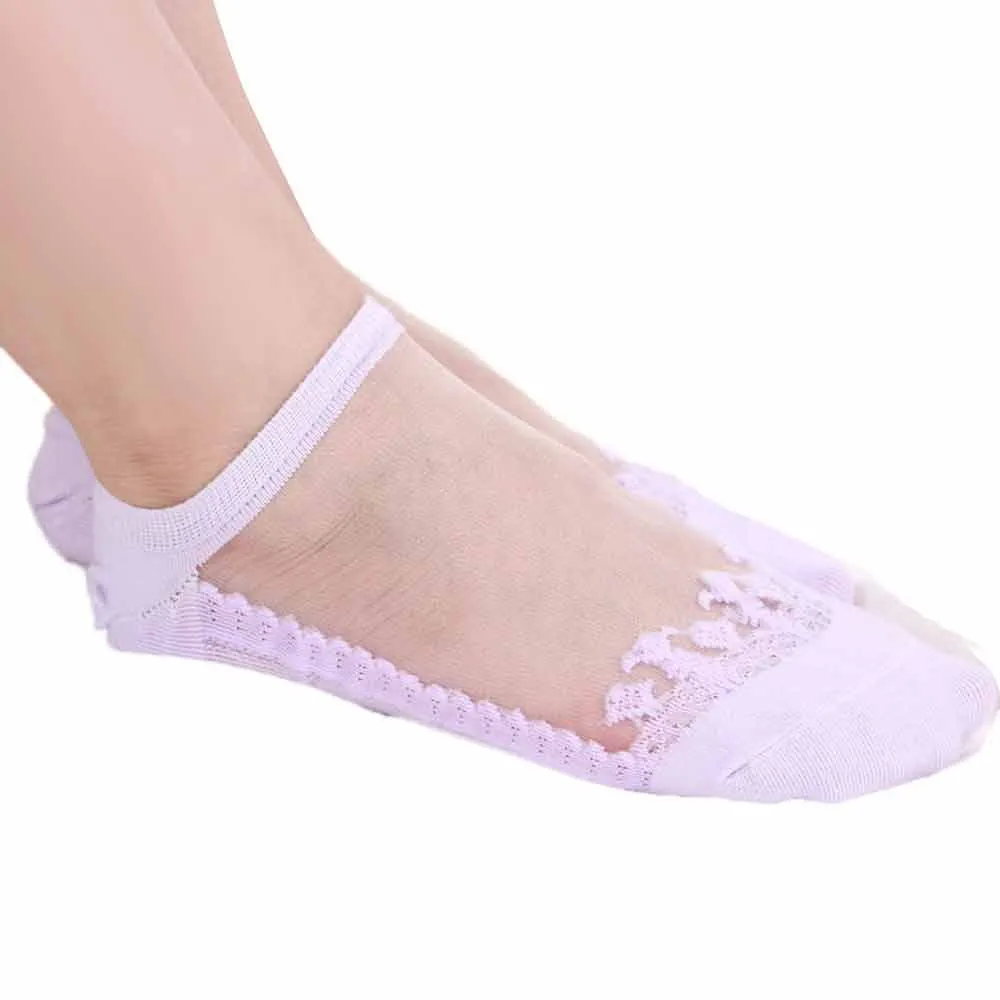 Фиолетовый Летние женские носки-башмачки; ультратонкие прозрачные сандалии с кружевной подкладкой; эластичные кружевные носки с завязками; Z1114 - Цвет: Фиолетовый