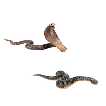 

2 Pcs Simulation Amphibian Model Toy Child Wild Animal Snake Toy-Python & Cobra