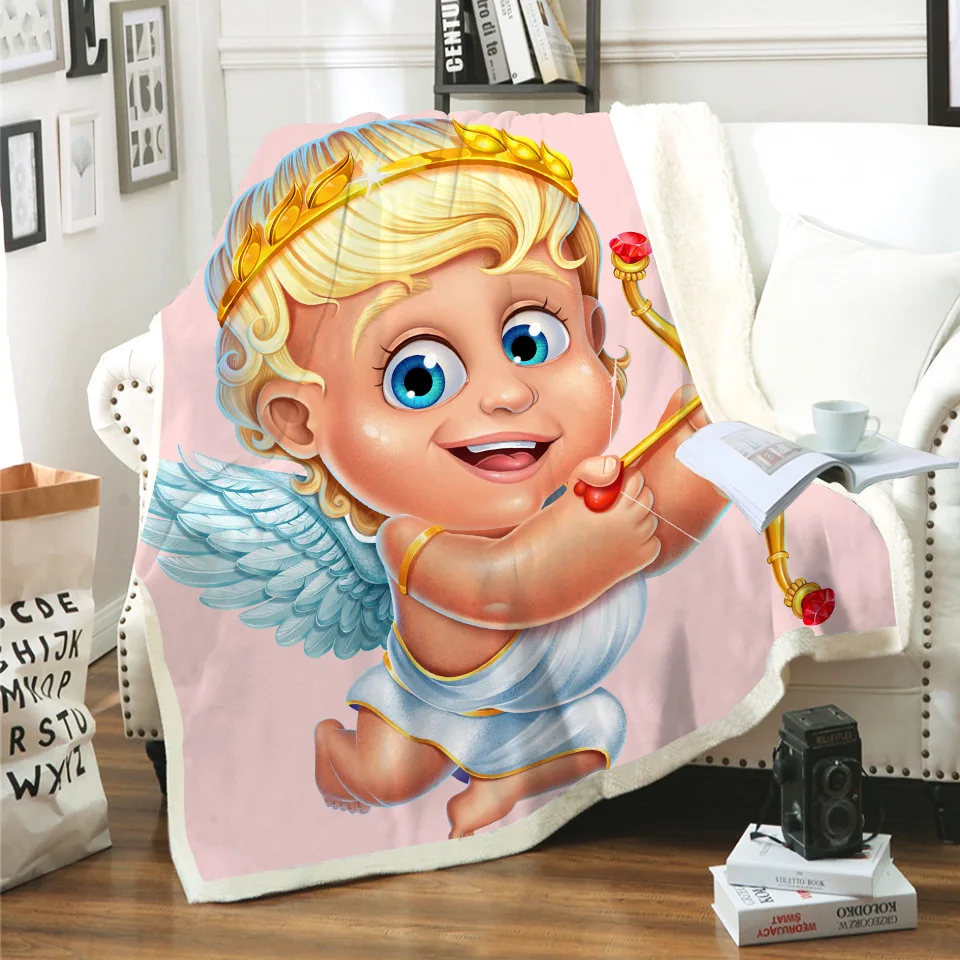 Cupid Love Baby 3D Printed Sherpa Blanket Couch Quilt Cover Travel Bedding Outlet Velvet Plush Throw Fleece Bedspread 13 | Дом и сад