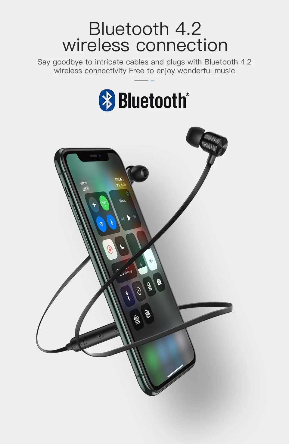KUULAA, Bluetooth наушники, беспроводные наушники, шейные, спортивные, свободные руки, вкладыши, Bluetooth наушники для телефона, Fone de Ouvido
