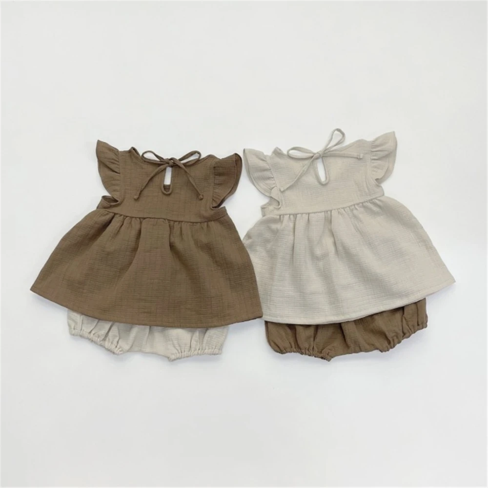 Baby Girl Sleeveless Clothes Set Summer Toddler Girls Ruffle Suit Solid Color Top + Bloomers 2PCS Clothing baby clothes mini set