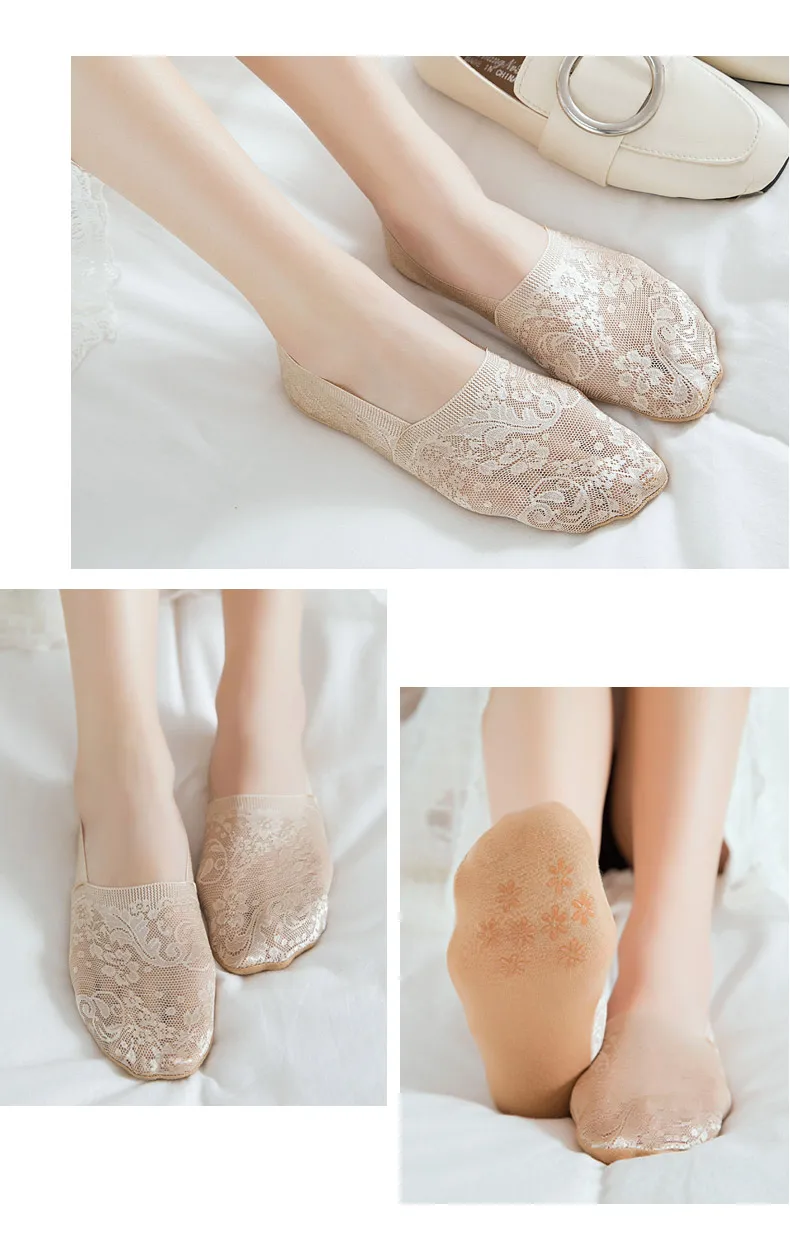 CXZD 2 Pairs Fashion Women Girls Summer Socks Style Lace Flower Short Sock Antiskid Invisible Ankle Socks 2019 (27)