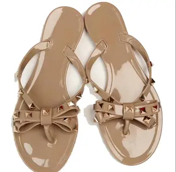 

classics women flat sandal rivets flat slipper top PVC Woman Flip Flops Summer Shoes Cool Beach Rivet big bow flat sandals 35-41