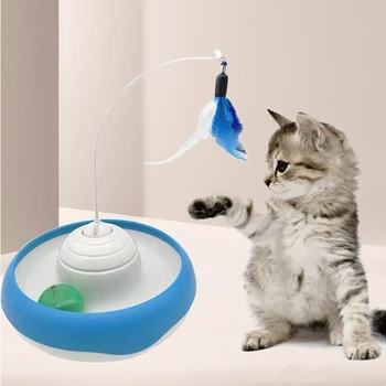 

Creative Electric Pet Cat Tray Training Toy Funny Cat Scratch Feather Interactive Toy Puzzle Play Exciting Cat Scratching Toy#