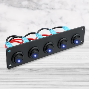 

LEEPEE Waterproof 12-24V Round Dash Rocker Toggle Switch Panel 5 Gang for RV Boat Yacht MarineCar Marine Blue LED Interior Parts