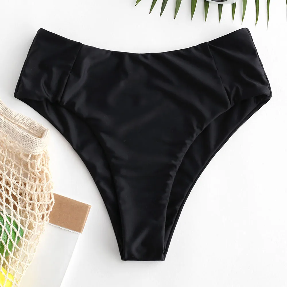 ZAFUL Seam High Waisted Bikini Bottom One Piece Swimsuit Panties Underwear Side Ties Brazilian Thong Ladies Bottoms Short 2020