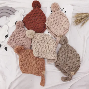 

Baby Girls Hats Winter Soft Baby Hats 1-3 Y Solid Kids Winter Hats Bonnet Infant Hat Children Baby Earmuff Hat