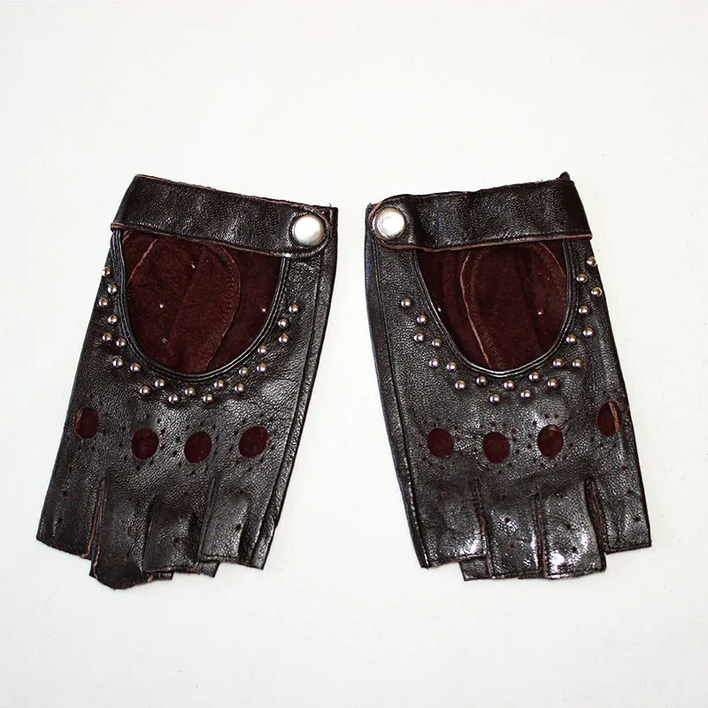 Leather Half-Finger Gloves Women's Fashion Thin Section Hollow Short Summer Outdoor Sports Cycling Car Driving