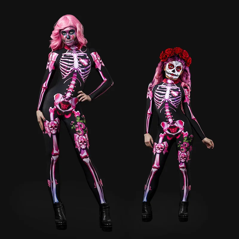 Rose Butterfly Skeleton Adult Kids Scary Halloween Cosplay Costume Sexy Jumpsuit Carnival Day of The Dead Baby Girl Bodysuit