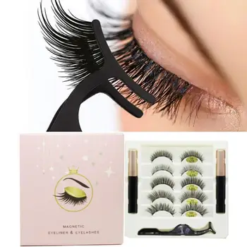 

5 Pairs Eye Lashes Magnetic Eyelashes and Eyeliner Set False Eyelashes Magnet Extension Liquid Eyeliner