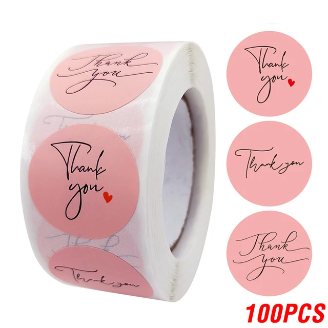 100-500pcs Thank You Sticker Envelope Seal Scrapbook Sticker Pink Heart Cute Round Sticker Stationery Label Stickers YH194-100pcs